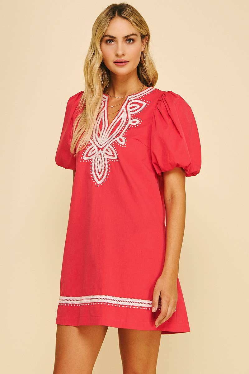 EMBROIDERED DETAIL MINI DRESS - 6038D