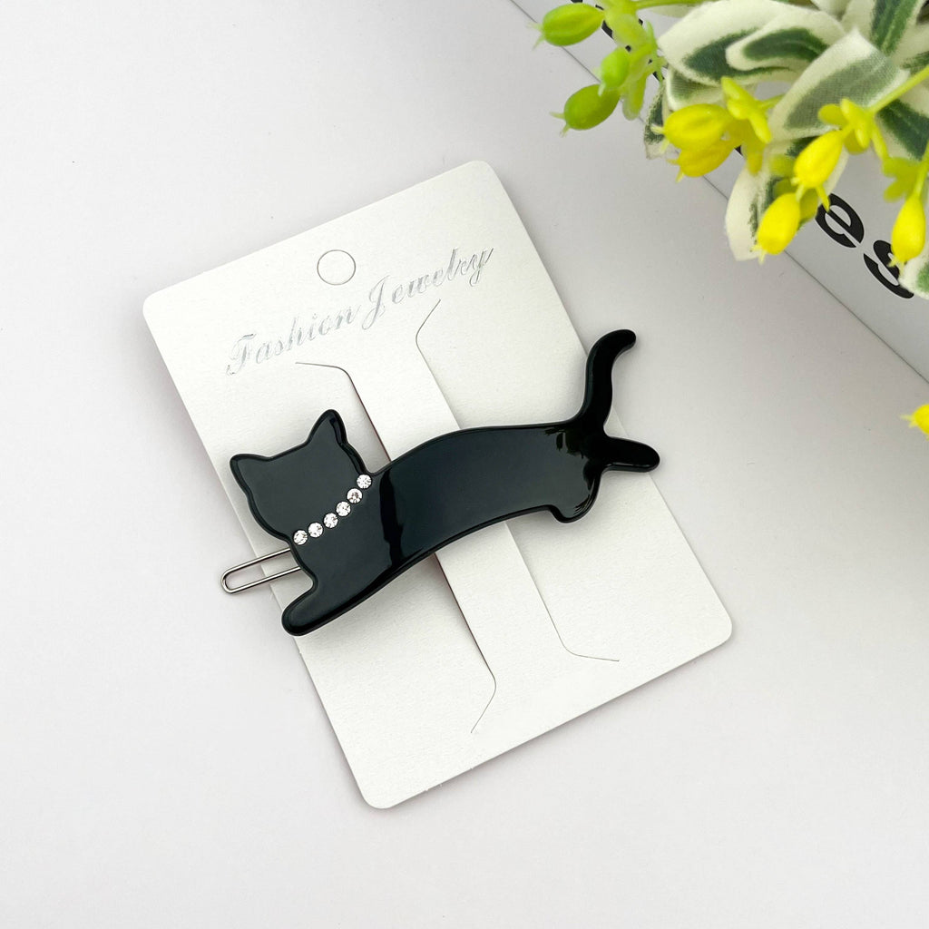Acetate Crystal Cat Hair Clip, Elegant Rhinestone Side Clip