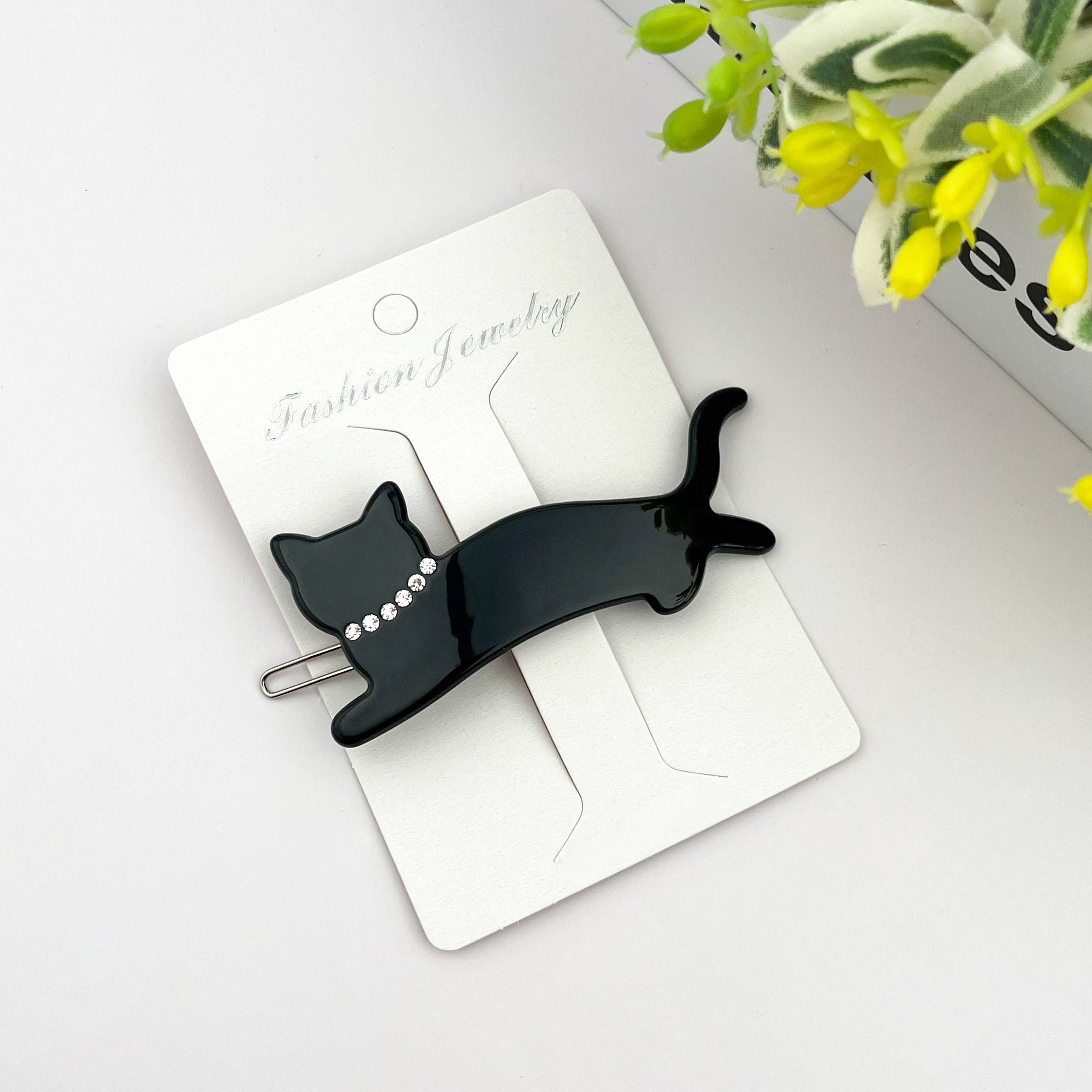 Acetate Crystal Cat Hair Clip, Elegant Rhinestone Side Clip