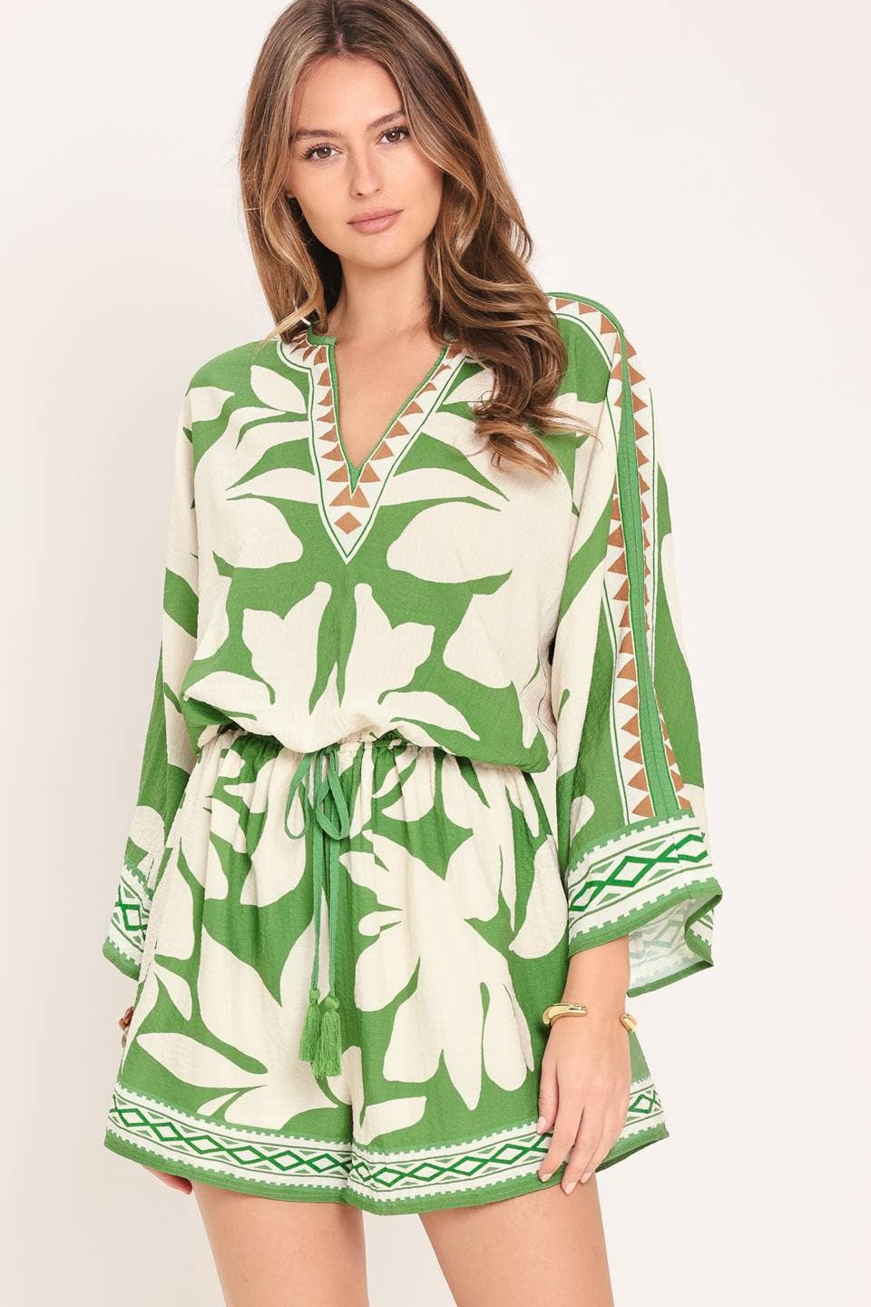A printed texture woven romper - IP9240