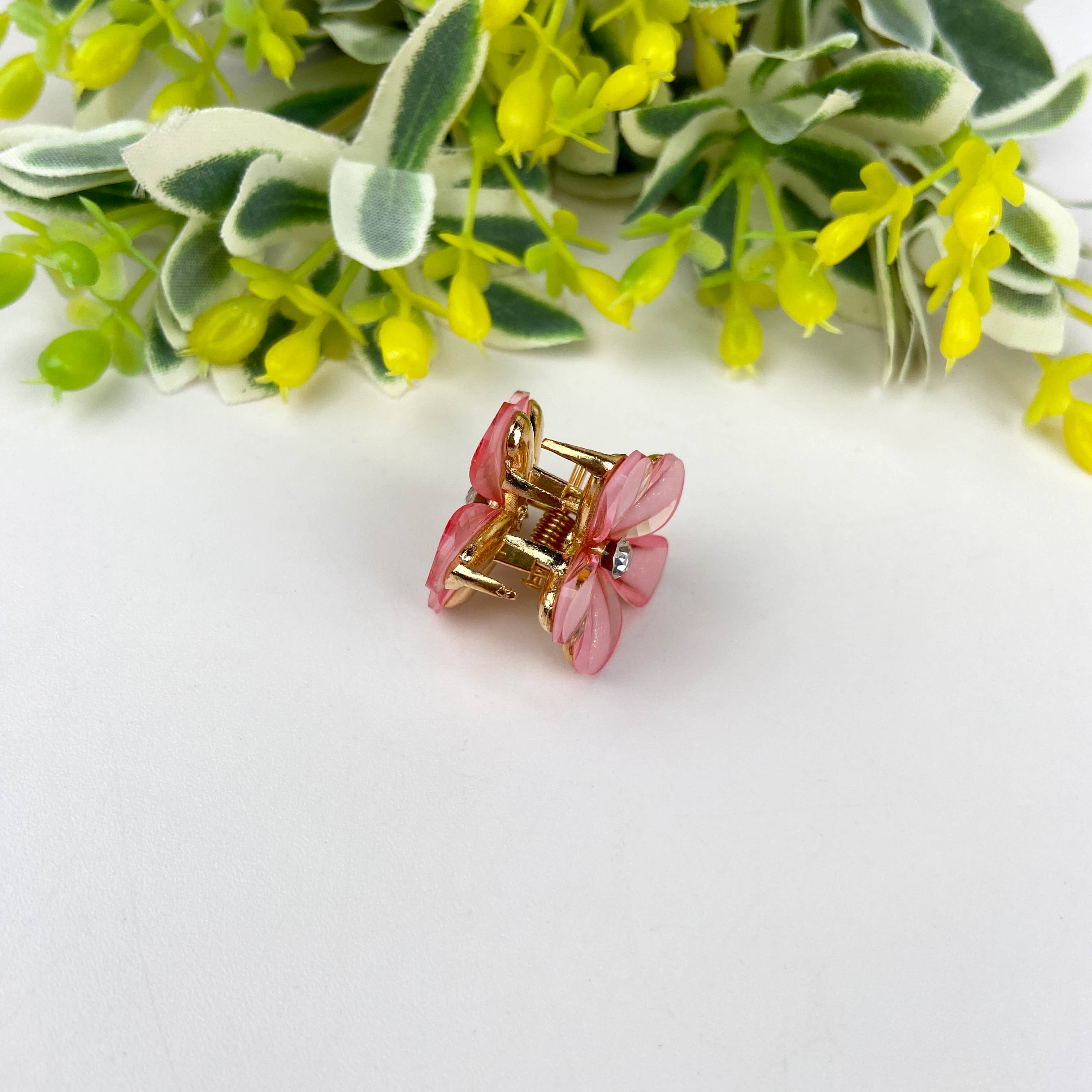 Metal flower small hair clips pearl rhinestone clip