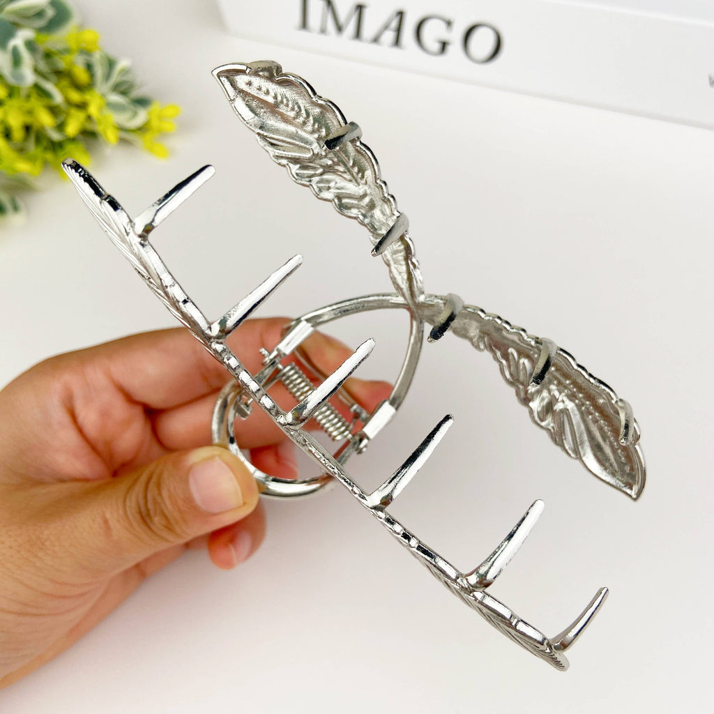Metal Feather Cross Hair Clip