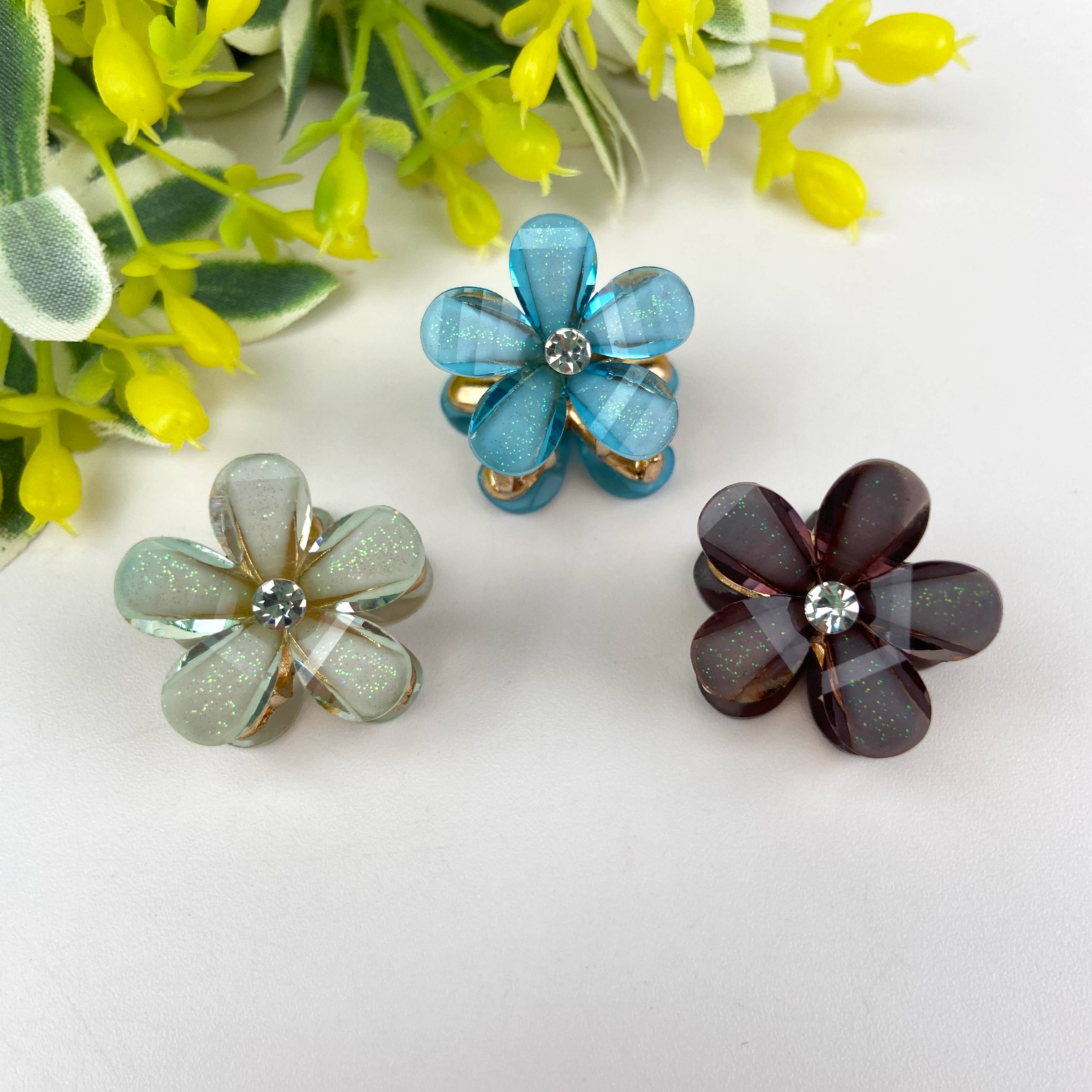 Metal flower small hair clips pearl rhinestone clip