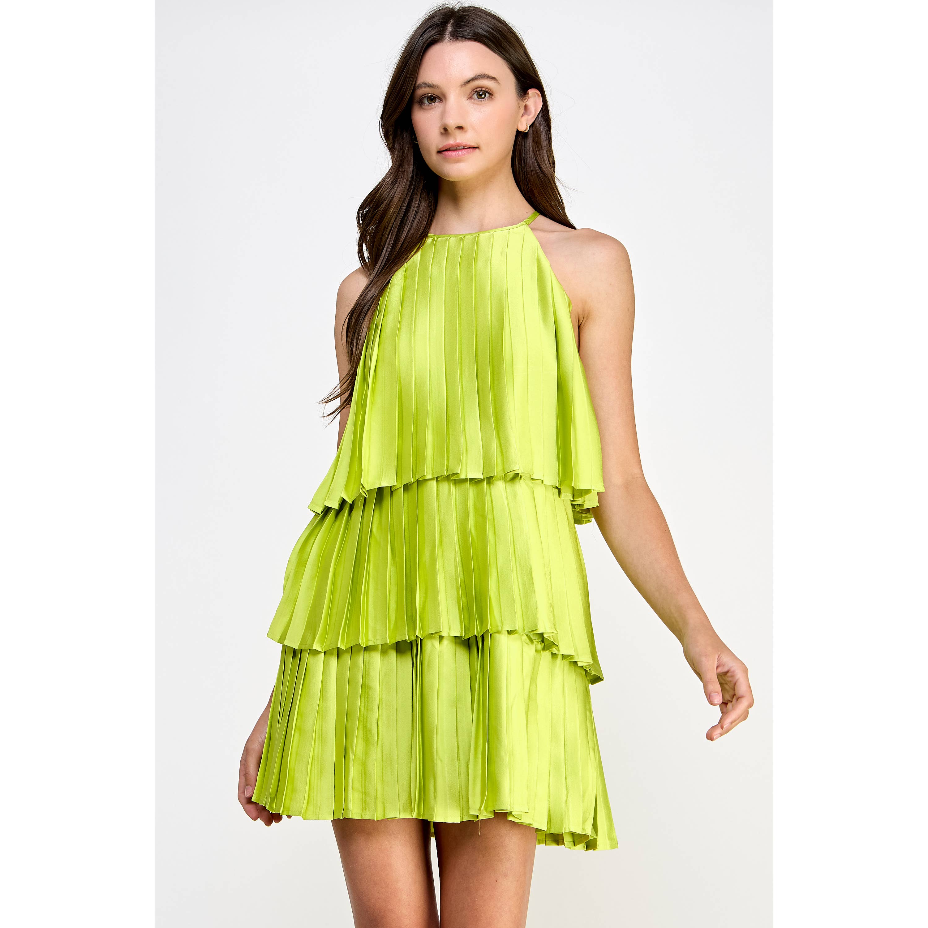 Pleated Satin Tiered Dress
