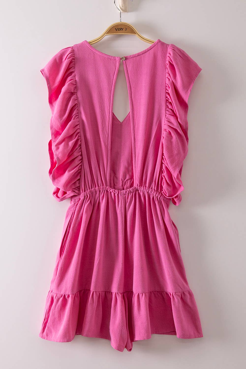 NP71067-Back Cutout Detail Ruffled Sleeve Romper