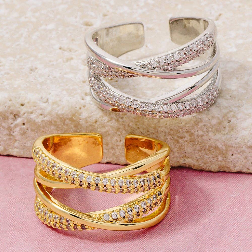 Pave Accent Multi Row Twist Adjustable Ring
