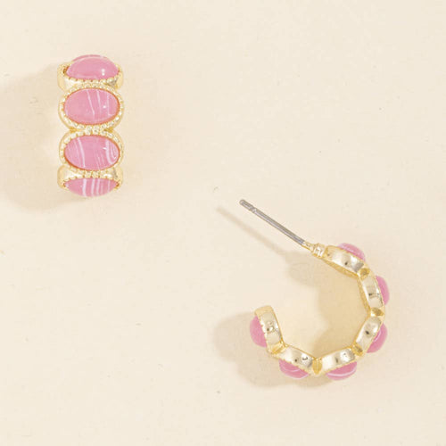 Banded Resin Cabochon Huggie Hoop Earrings