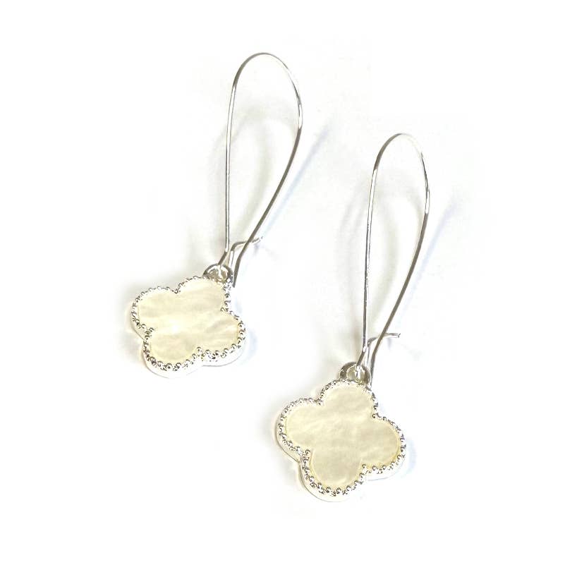 Clover Mother of Pearl Charm Kidney Wire Dangle Earrings