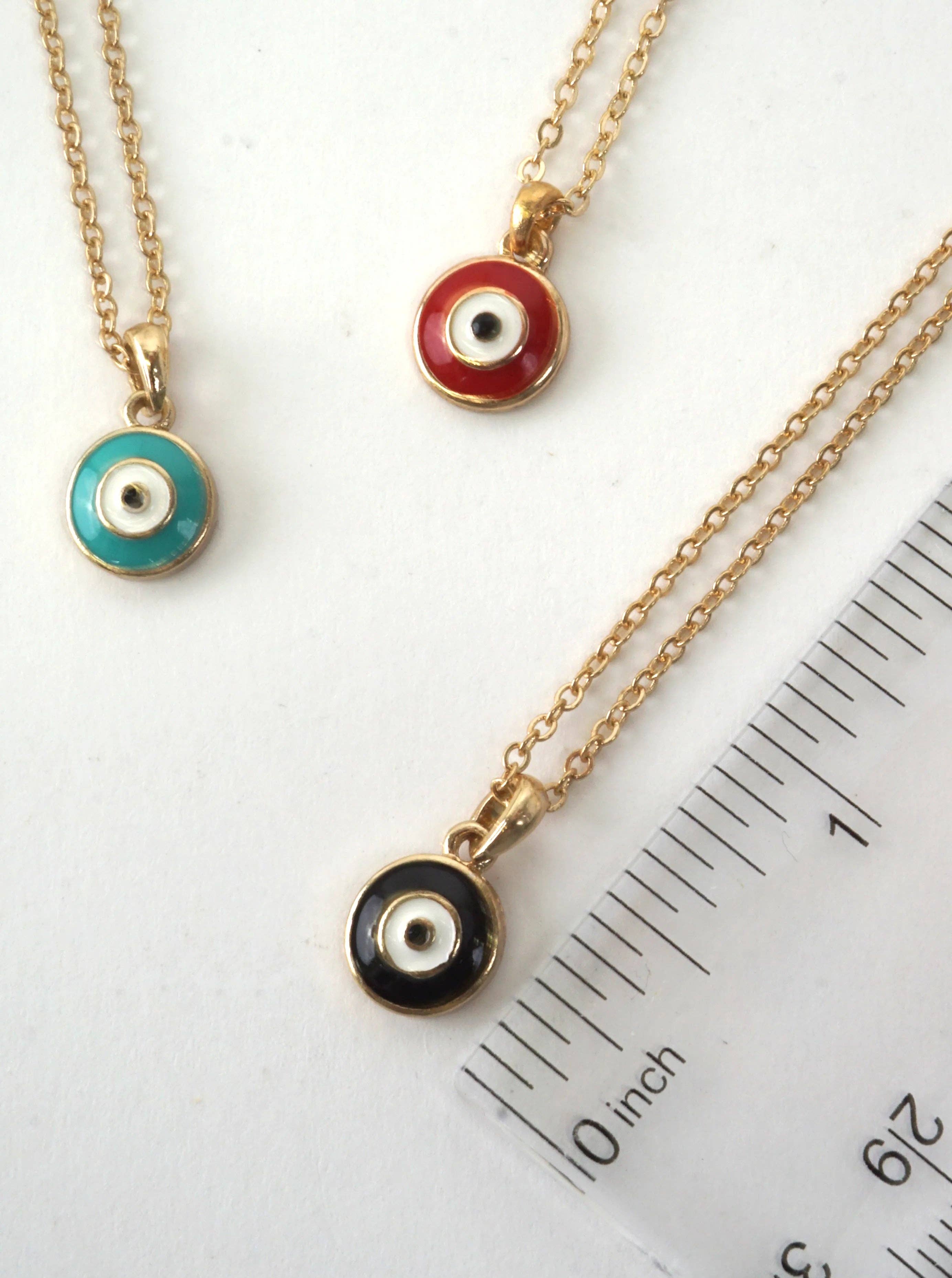 ROUND EVIL EYE ENAMEL PENDANT NECKLACE