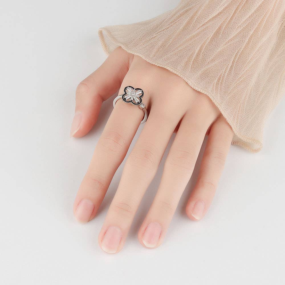 Four Leaf Clover Fidget Spinner Ring in 925 Sterling Silver