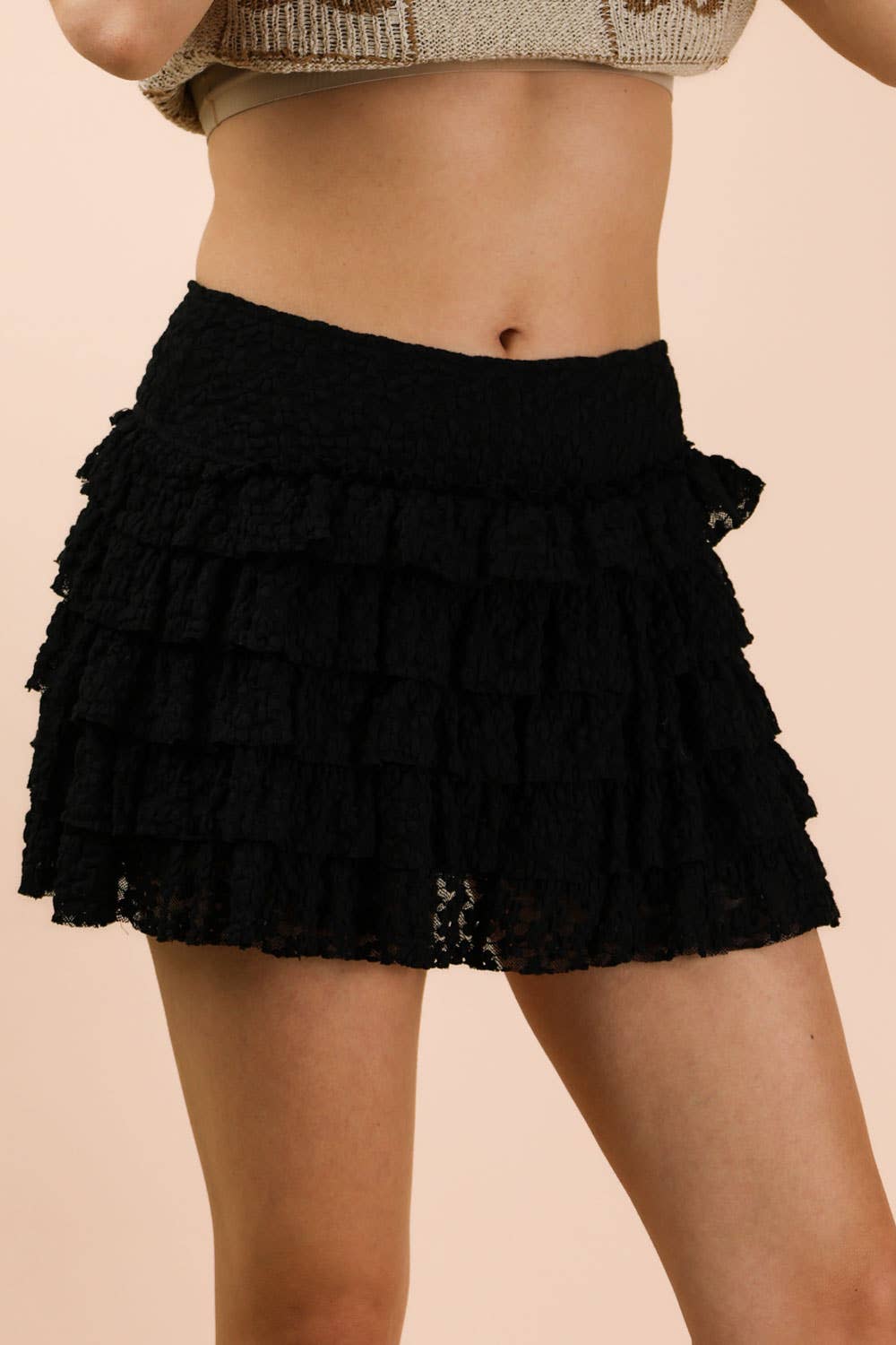NS50190-Ruffle Layered Lace Mini Skirt W/ Inner Shorts