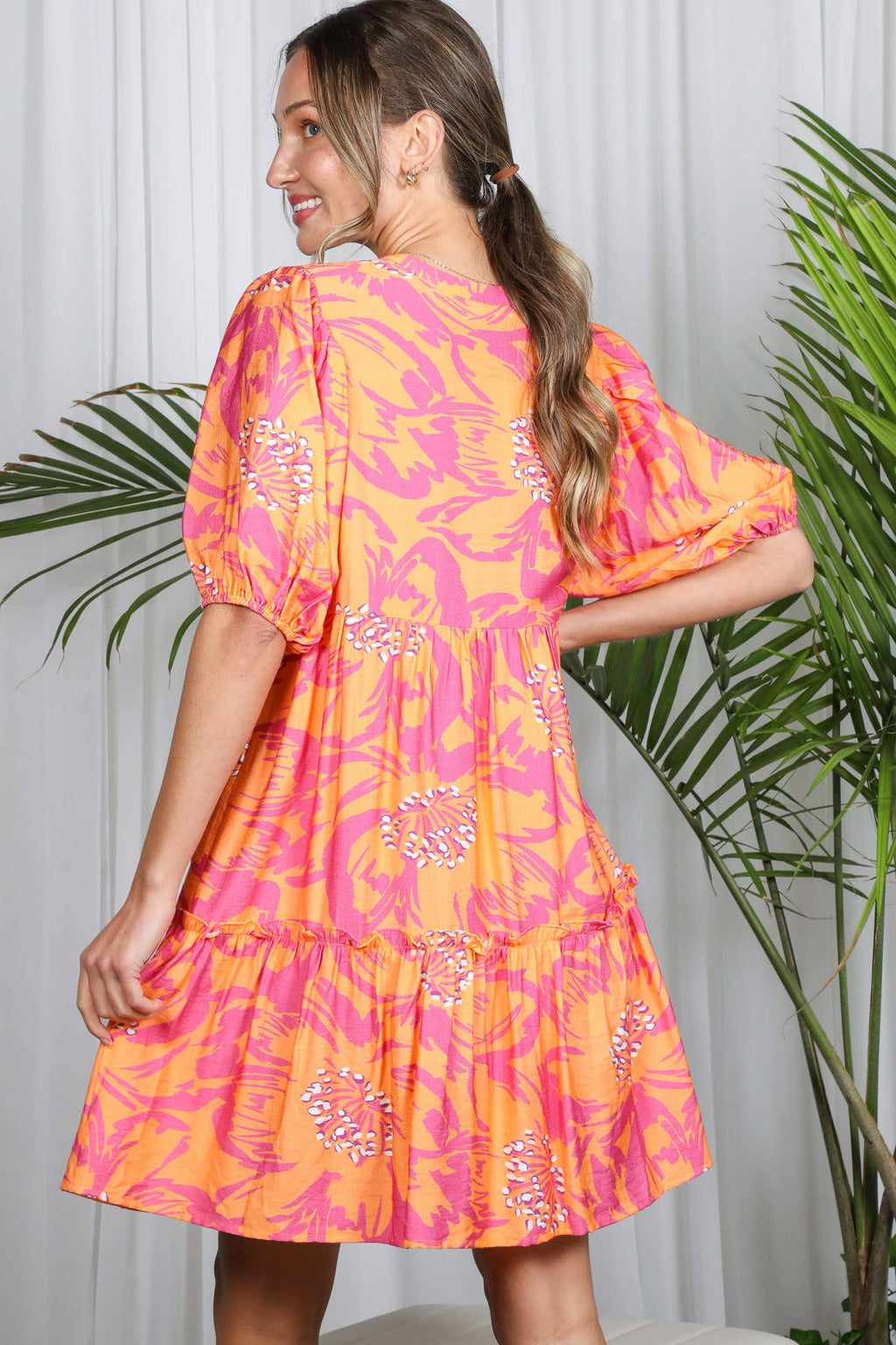 Floral Printed Tired Baby Doll Mini Dress VD82057F