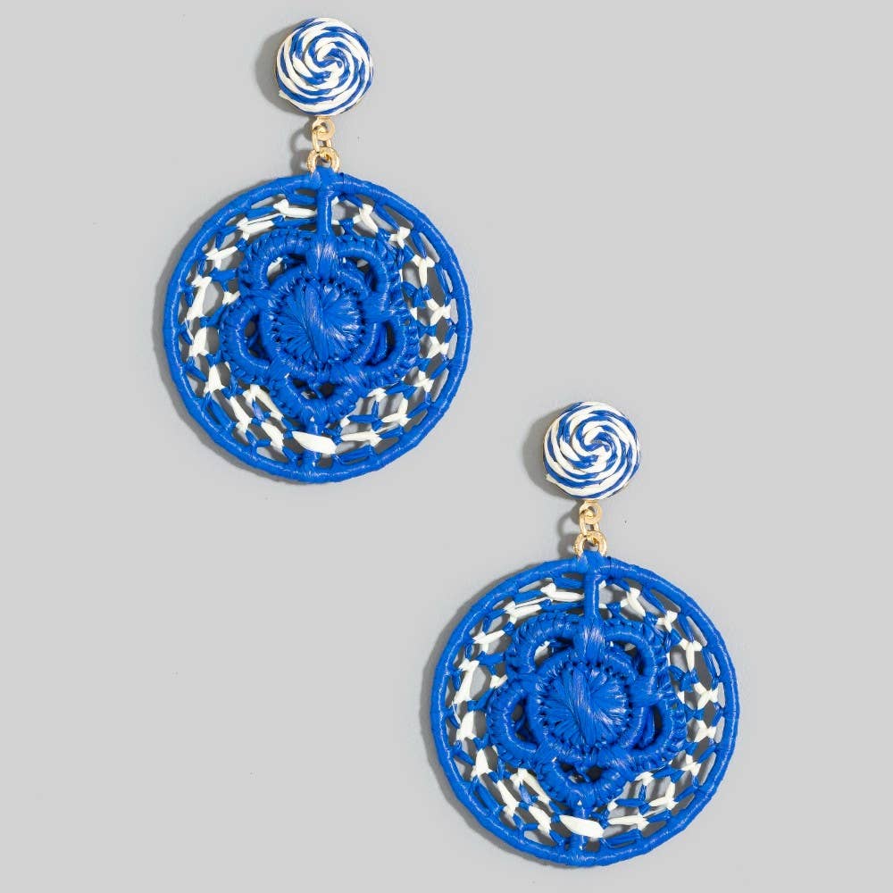 Woven Round Disc Drop Earrings