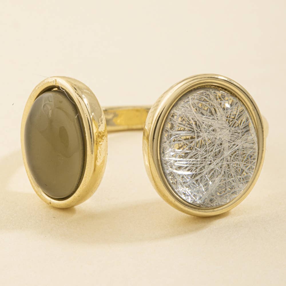 Cabochon And Threaded Dome Open Band Ring