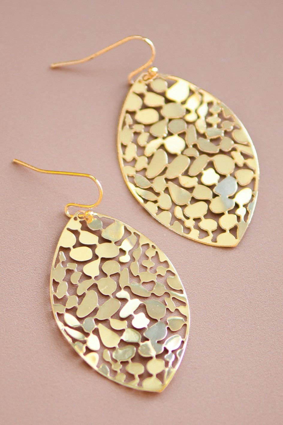 Gold Plated Metal Leaf Drop Earrings - 7418
