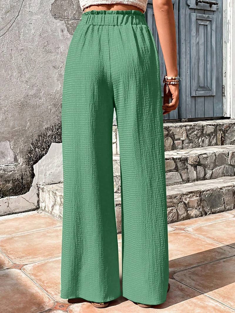 ASSORTED BUBBLE PLAID CASUAL WIDE-LEG PANTS