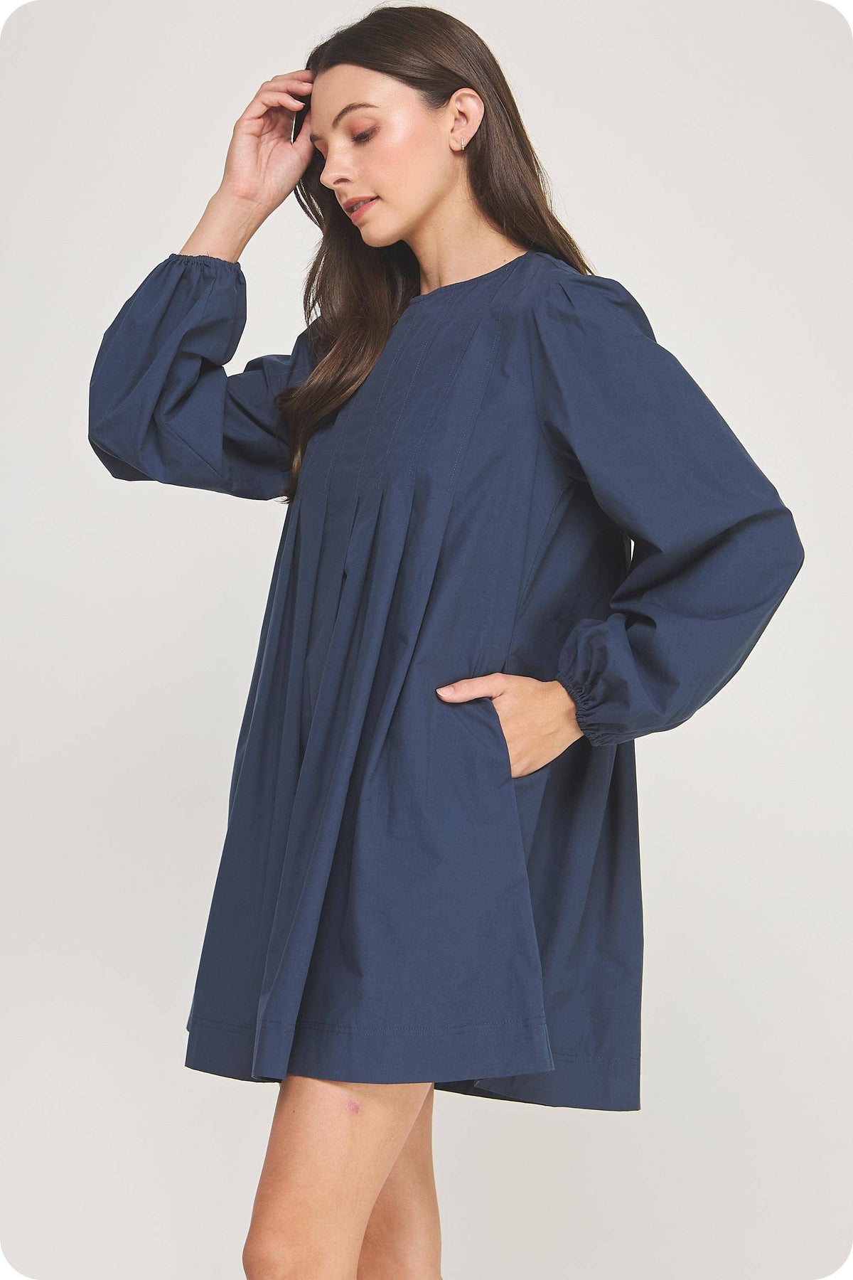 Pintuck Long Sleeve Mini Dress