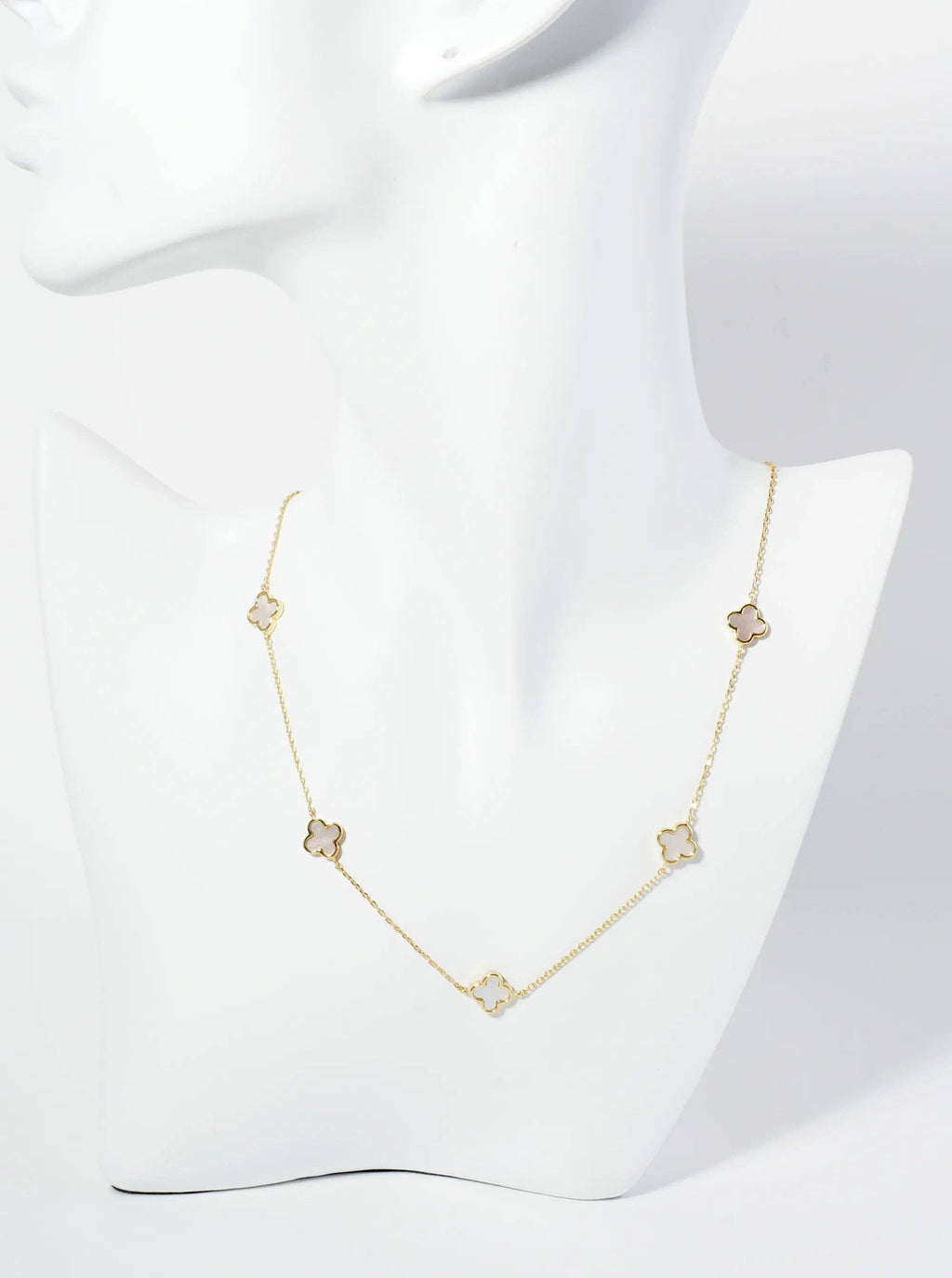 18K Gold Dipped Five 9Mm Quatrefoil Station Necklace