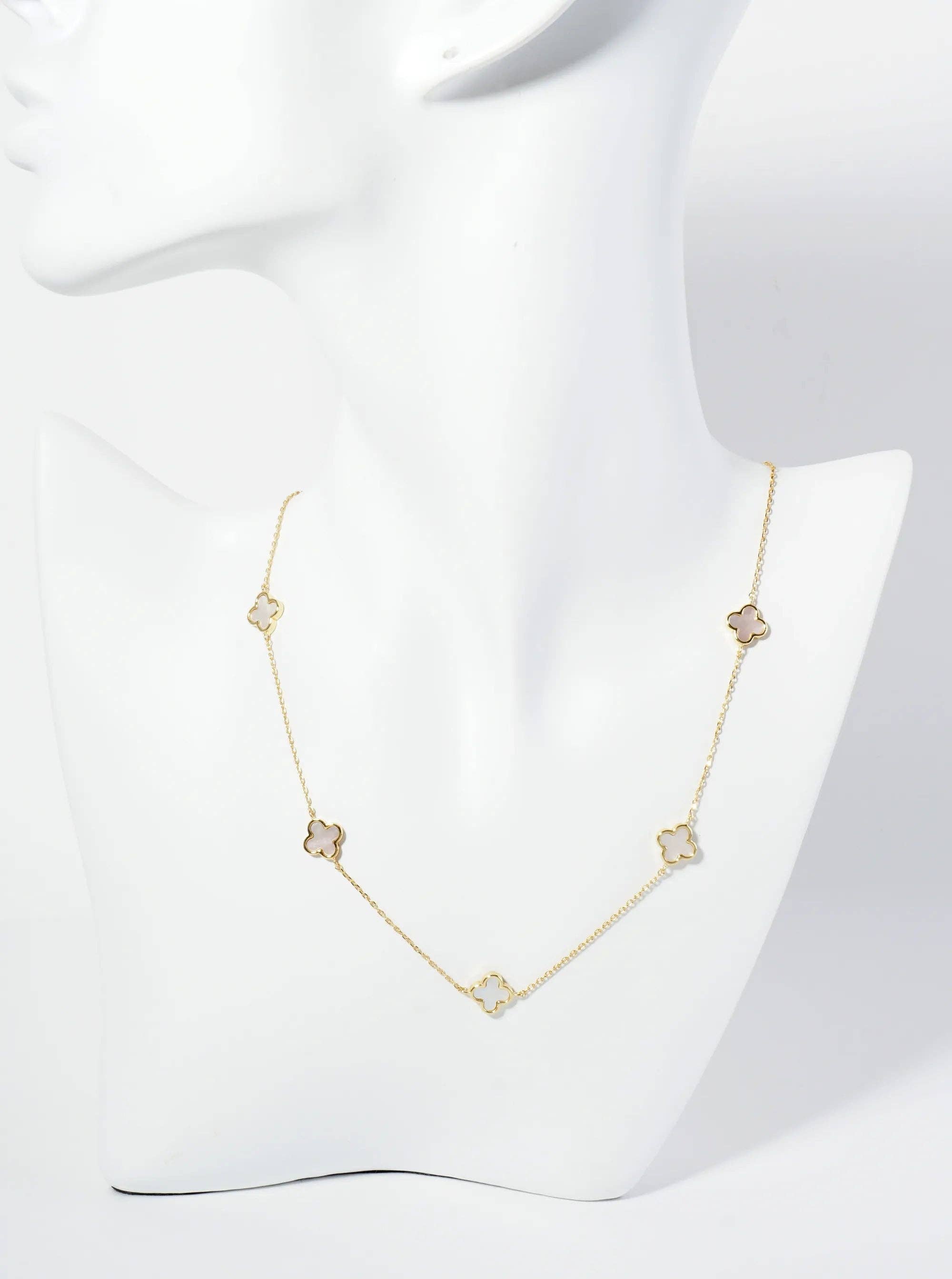 18K Gold Dipped Five 9Mm Quatrefoil Station Necklace