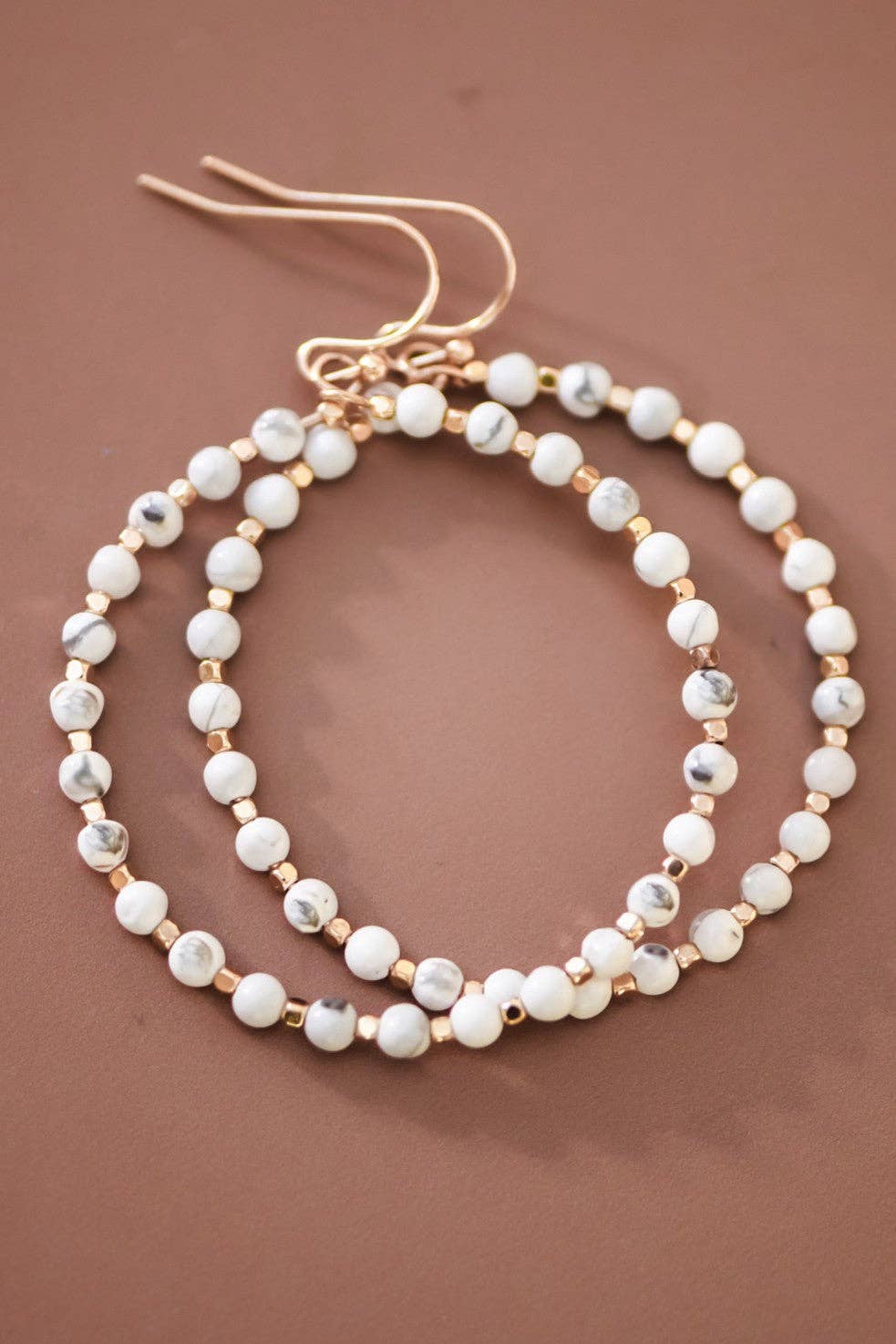 Natural Stone Beaded Circle Drop Earrings - 5955