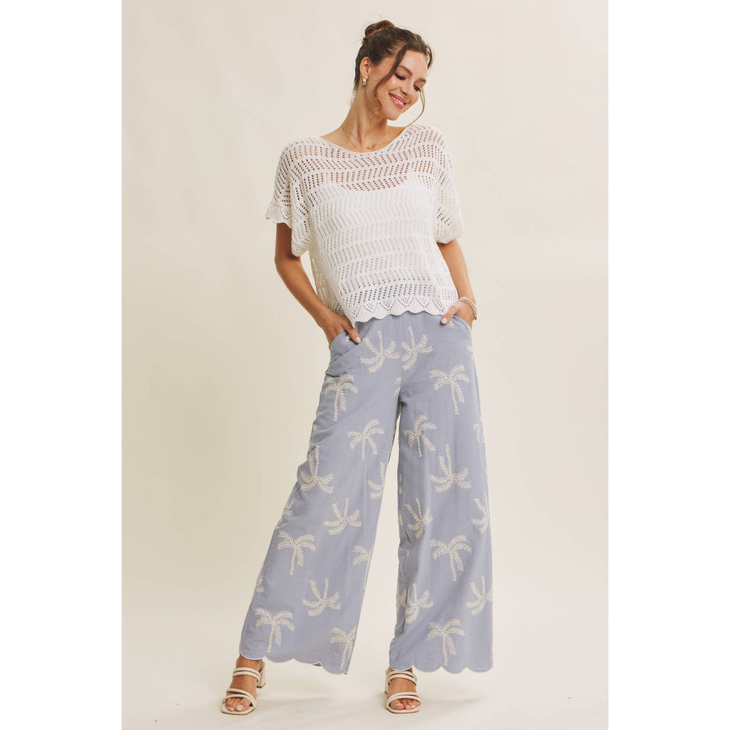 SUN-KISSED RESORT MOOD PALM TREE EMBROIDERED PANTS