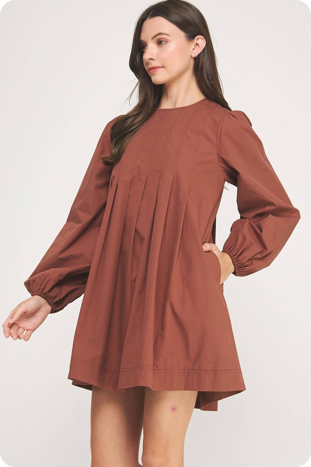 Pintuck Long Sleeve Mini Dress