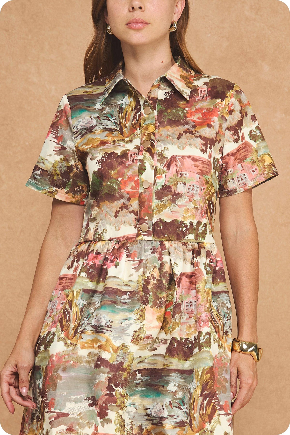 Cottage Garden Short Sleeve Shirt Mini Dress
