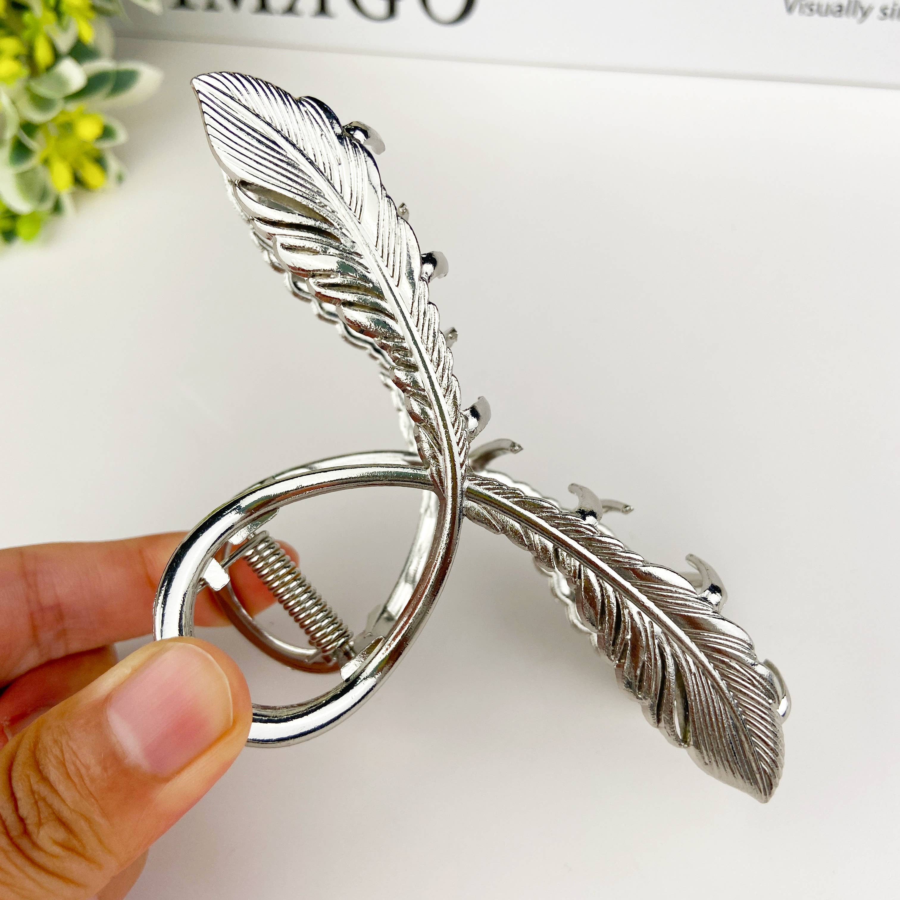 Metal Feather Cross Hair Clip