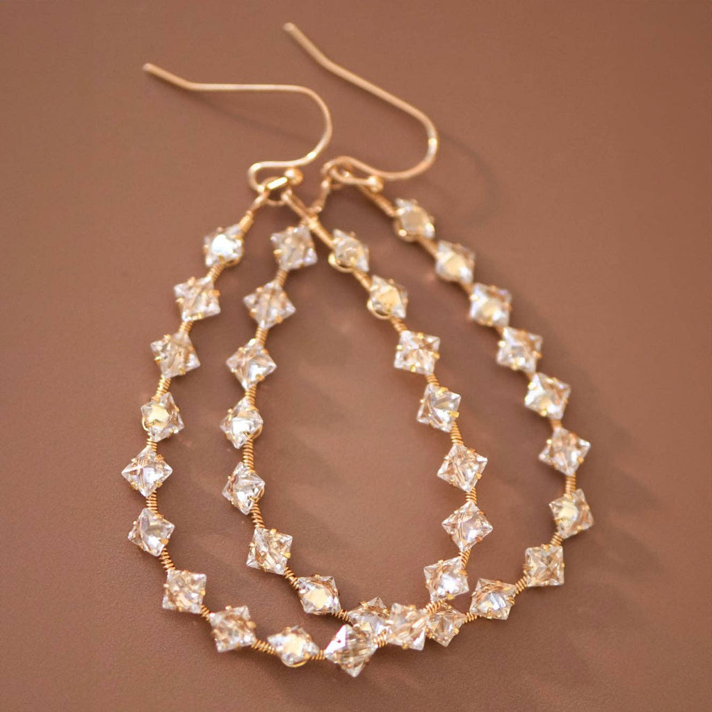 Wire Wrapped Zircon Crystal Teardrop Earrings - 7283
