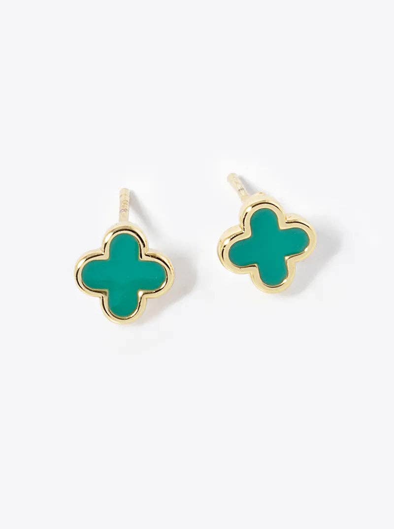 18K Gold Dipped Enamel Quatrefoil Sterling Silver Earrings