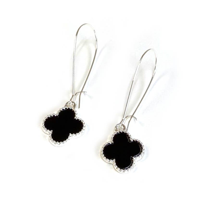 Clover Mother of Pearl Charm Kidney Wire Dangle Earrings