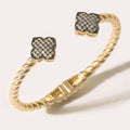 Matte Gold Hematite CZ Clover Open Cuff Bracelet