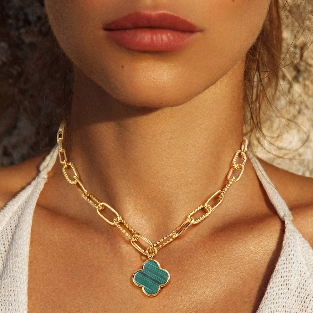 Gold Dipped Mother of Pearl Quatrefoil Pendant Necklace