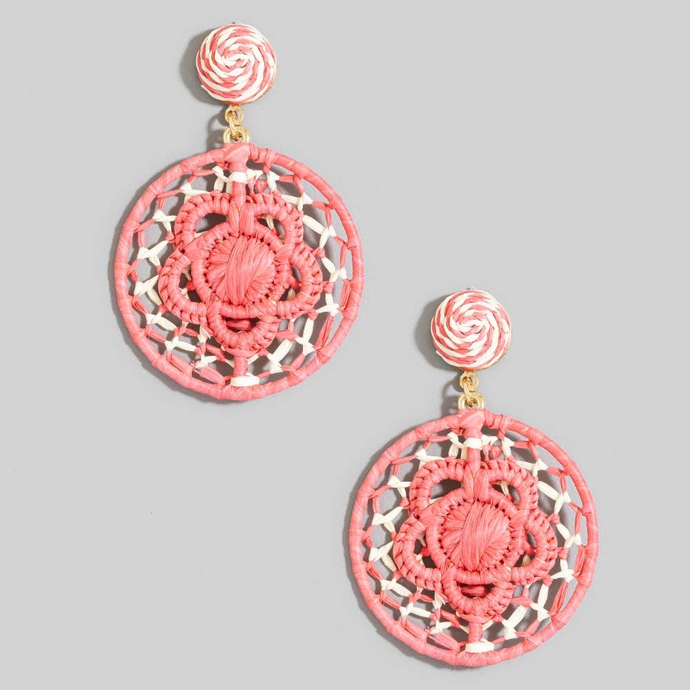 Woven Round Disc Drop Earrings