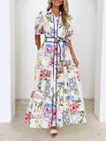 Summer Vibe Tropical Palm Belted Maxi Shirt Dress