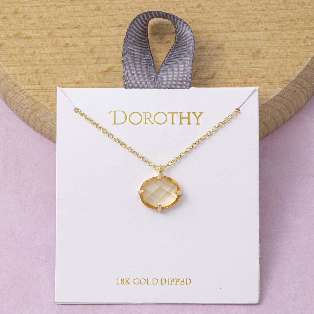 18K Gold Dipped Faceted Stone Pendant Necklace
