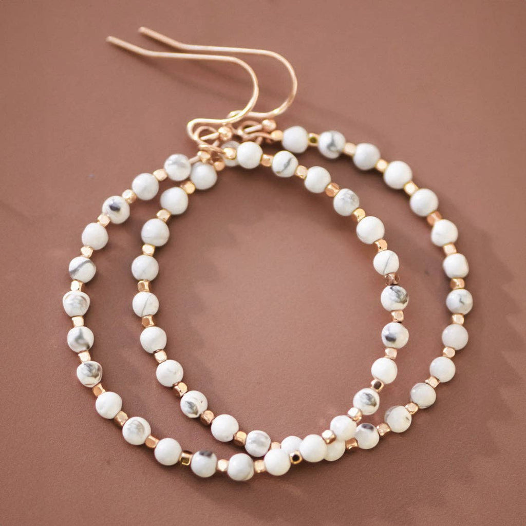 Natural Stone Beaded Circle Drop Earrings - 5955