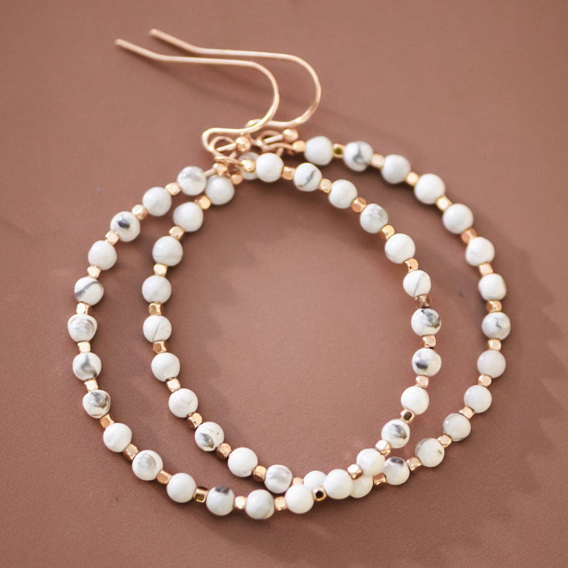 Natural Stone Beaded Circle Drop Earrings - 5955