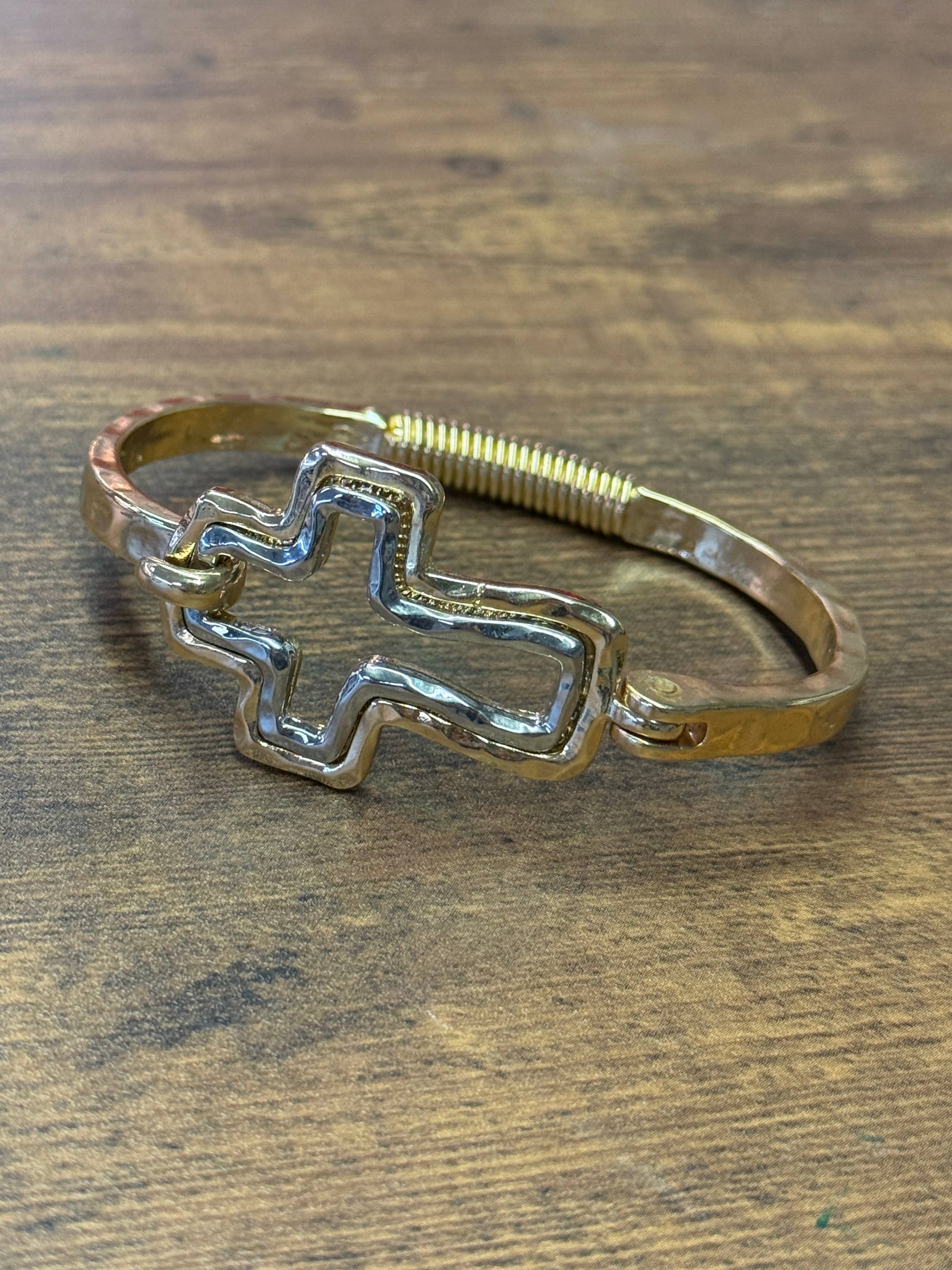 Shiny Gold Two Tone Cross Cuff