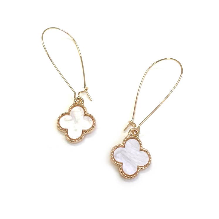 Clover Mother of Pearl Charm Kidney Wire Dangle Earrings