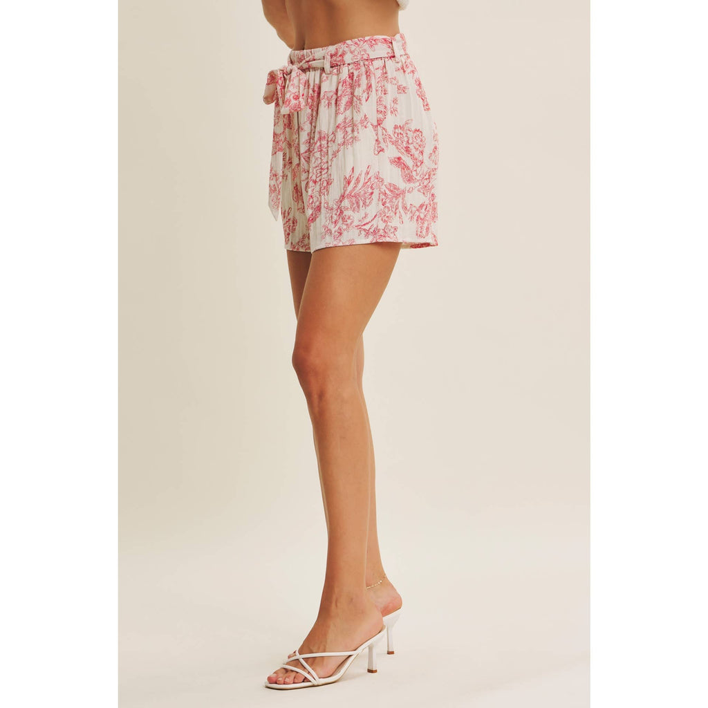 PARISIAN CHARM AIRY TOILE PRINT SHORTS WITH WAIST TIE