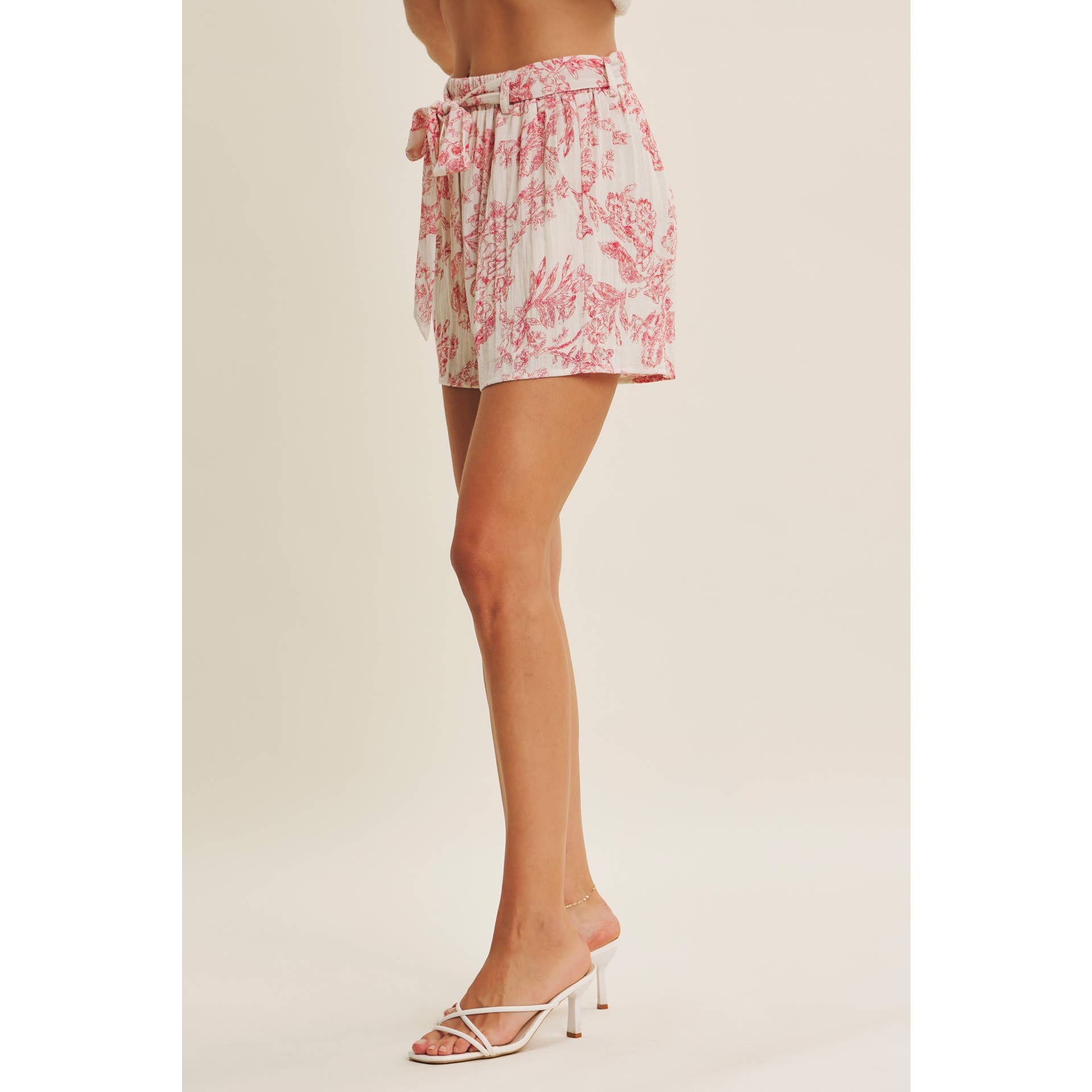 PARISIAN CHARM AIRY TOILE PRINT SHORTS WITH WAIST TIE