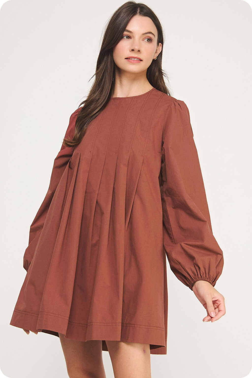 Pintuck Long Sleeve Mini Dress