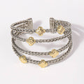 4 Layered Two-Tone Clover Braided Cuff Bracelets