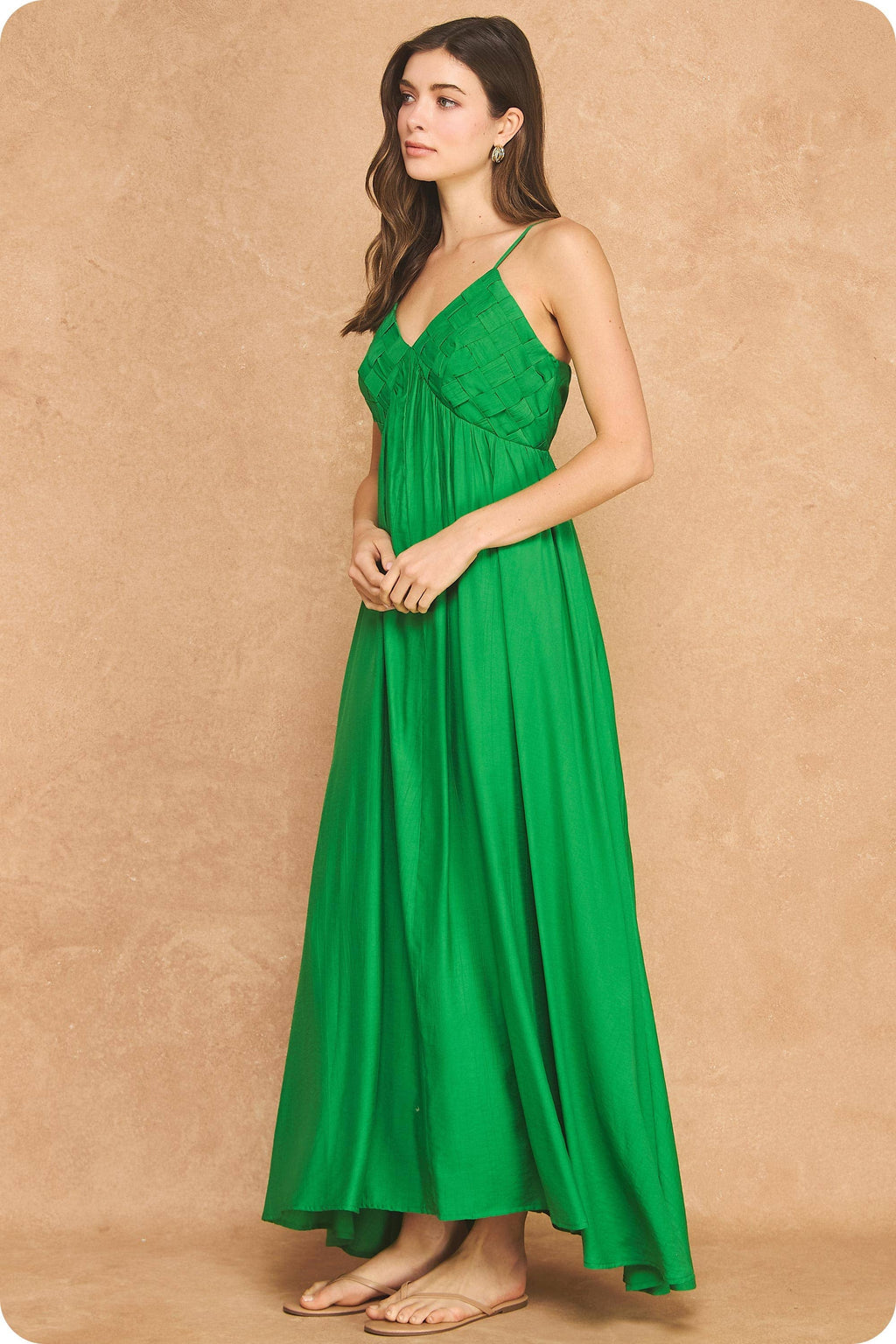 Woven Lattice Bodice Sleeveless Maxi Dress