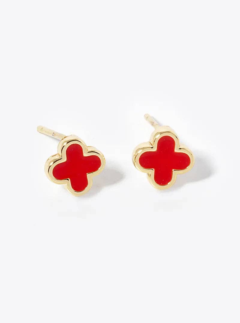 18K Gold Dipped Enamel Quatrefoil Sterling Silver Earrings
