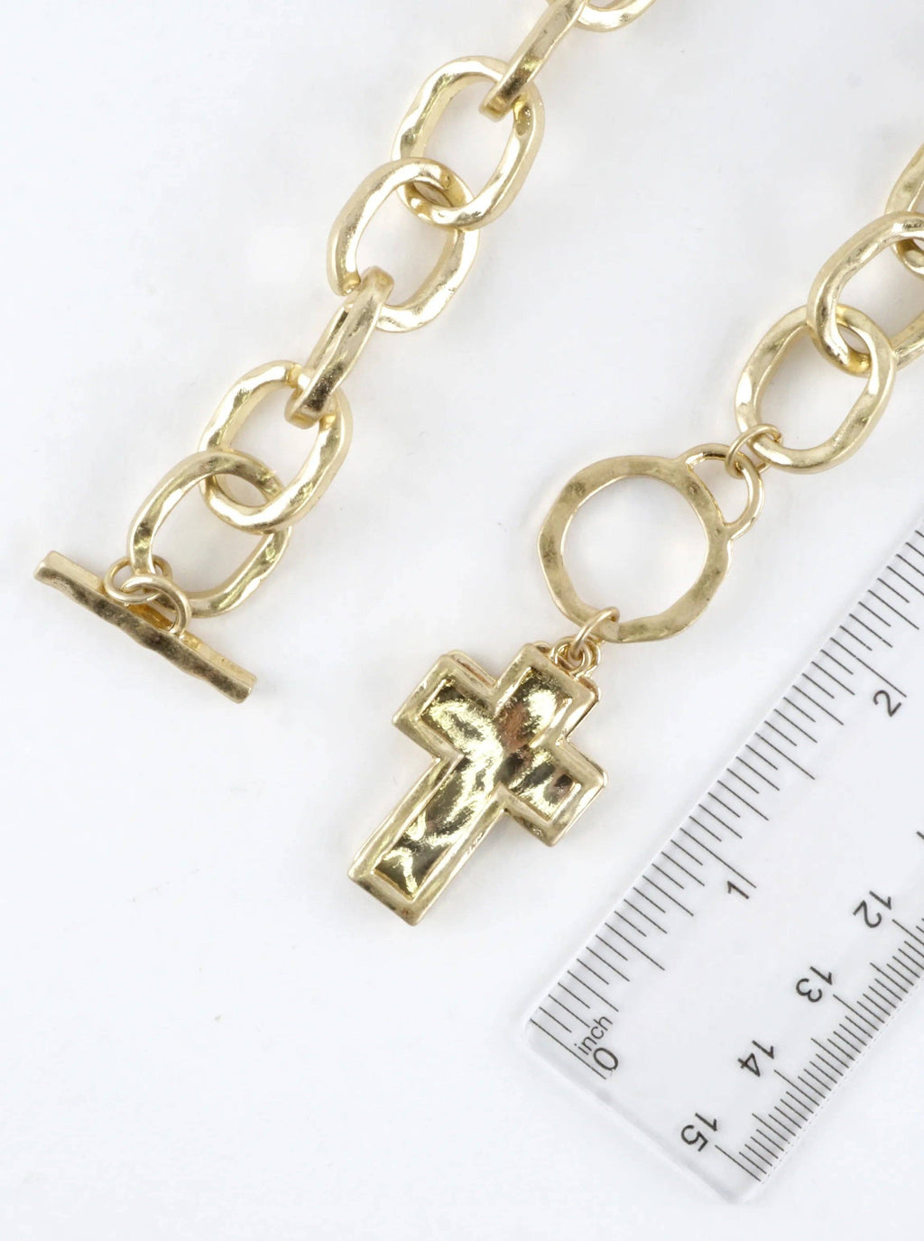Chunky Hammered Two Cross Toggle Pendant Necklace