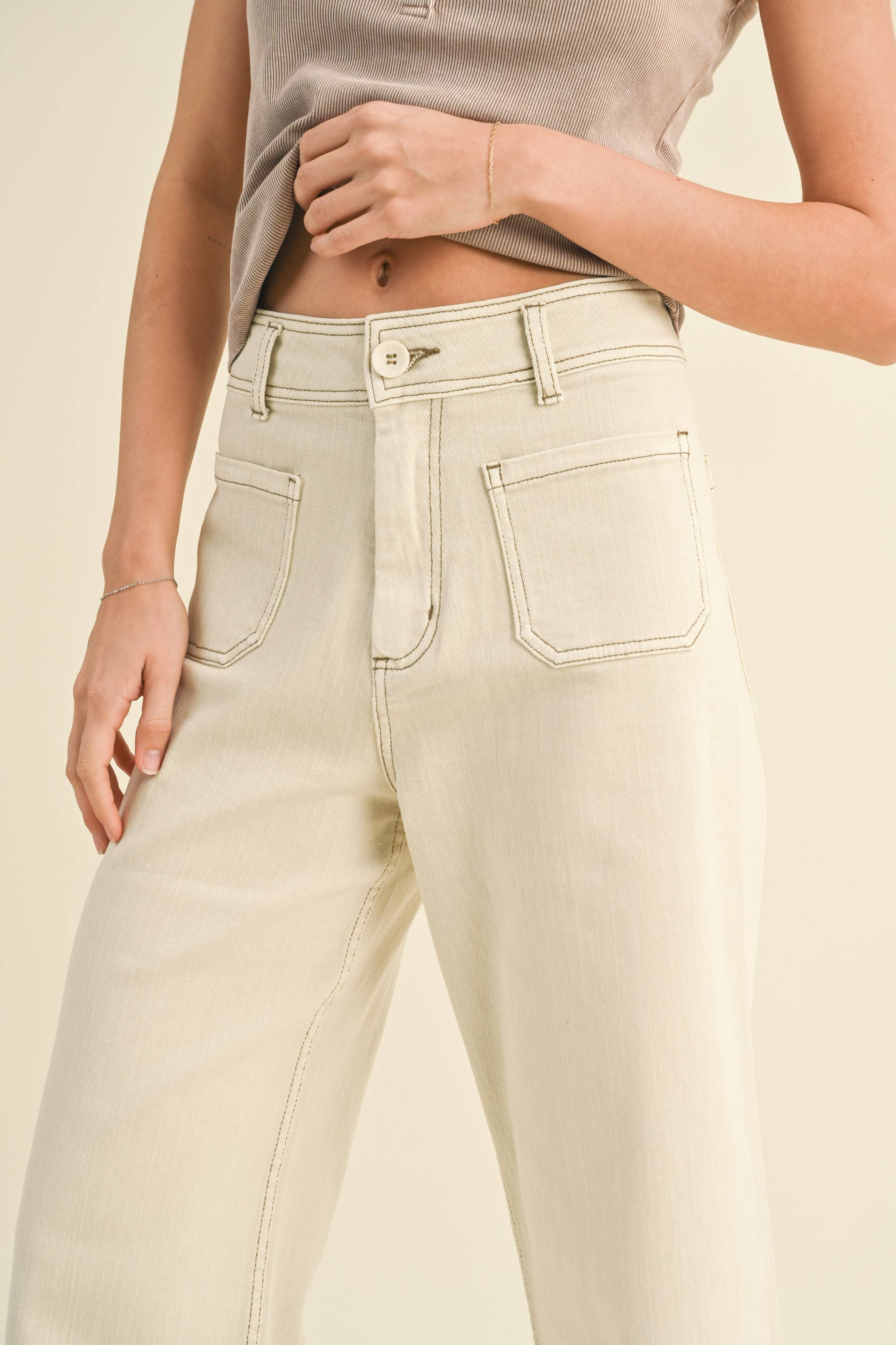 MMP1913   STRAIGHT WIDE LEG PANTS WITH FRONT POCKET