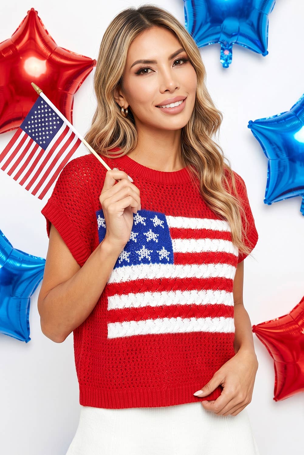 LDC 4th of July Flag Graphic Short Sleeve Sweater Top