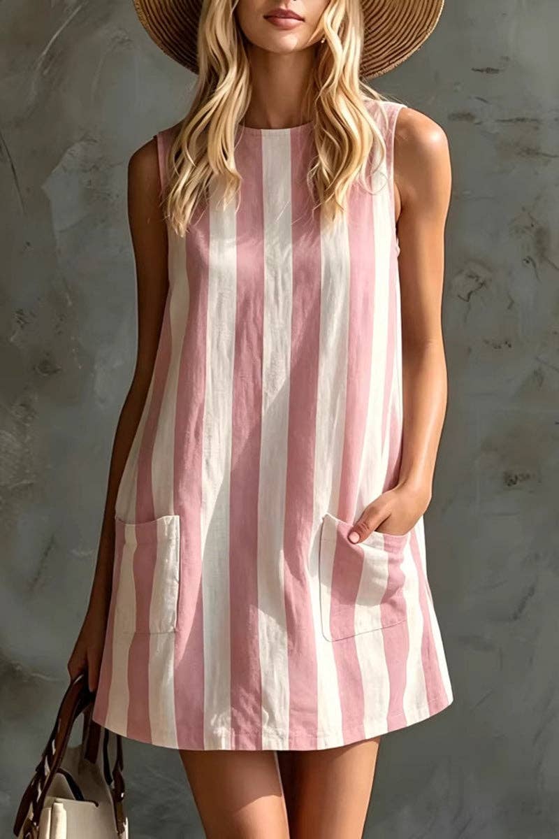 Striped Sleeveless Casual Shift Dress